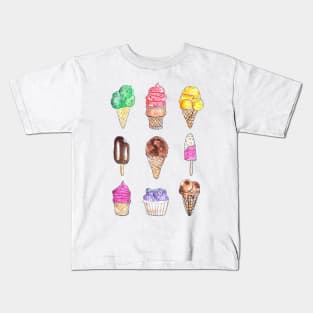 Ice-cream Flavors Watercolor Illustration Kids T-Shirt